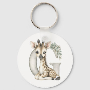 Cute watercolour baby animal alphabet Giraffe Key Ring