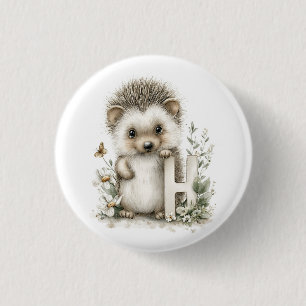 Cute watercolour baby animal alphabet Hedgehog 3 Cm Round Badge