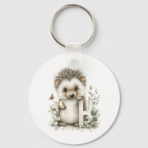Cute watercolour baby animal alphabet Hedgehog Key Ring