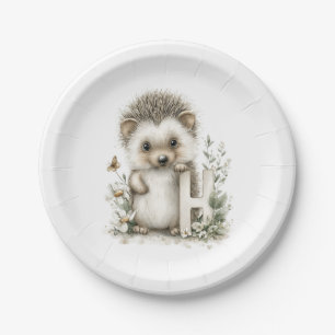 Cute watercolour baby animal alphabet Hedgehog Paper Plate