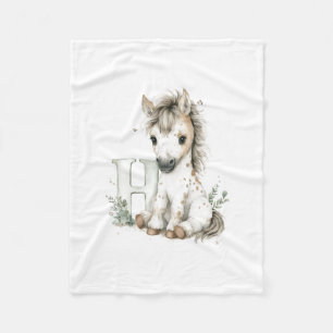 Cute watercolour baby animal alphabet Horse Fleece Blanket