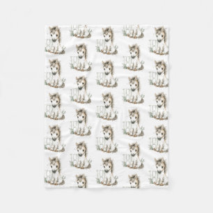 Cute watercolour baby animal alphabet Horse Fleece Blanket