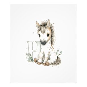 Cute watercolour baby animal alphabet Horse Photo Print