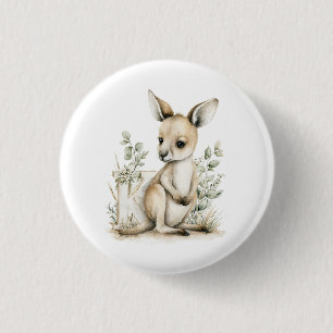 Cute watercolour baby animal alphabet Kangaroo 3 Cm Round Badge