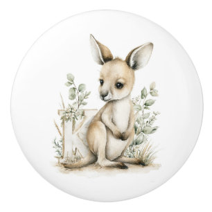 Cute watercolour baby animal alphabet Kangaroo Ceramic Knob