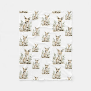 Cute watercolour baby animal alphabet Kangaroo Fleece Blanket