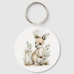 Cute watercolour baby animal alphabet Kangaroo Key Ring