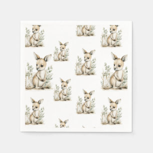 Cute watercolour baby animal alphabet Kangaroo Napkin