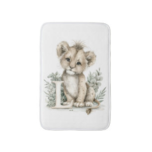 Cute watercolour baby animal alphabet Lion Bath Mat