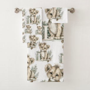 Cute watercolour baby animal alphabet Lion Bath Towel Set