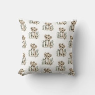 Cute watercolour baby animal alphabet Lion Cushion