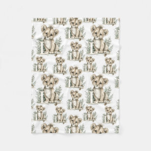 Cute watercolour baby animal alphabet Lion Fleece Blanket