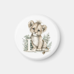 Cute watercolour baby animal alphabet Lion Magnet