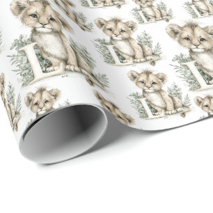Cute watercolour baby animal alphabet Lion Wrapping Paper