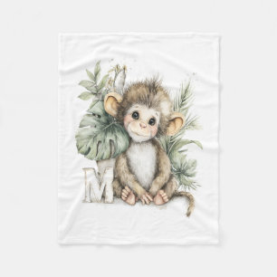 Cute watercolour baby animal alphabet monkey fleece blanket