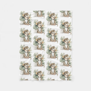 Cute watercolour baby animal alphabet monkey fleece blanket