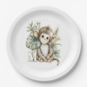 Cute watercolour baby animal alphabet Monkey Paper Plate