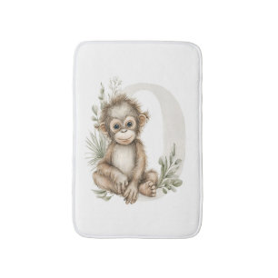 Cute watercolour baby animal alphabet Orangutan Bath Mat