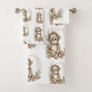 Cute watercolour baby animal alphabet Orangutan Bath Towel Set