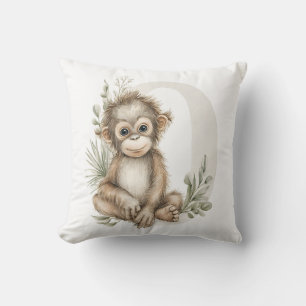 Cute watercolour baby animal alphabet Orangutan Cushion