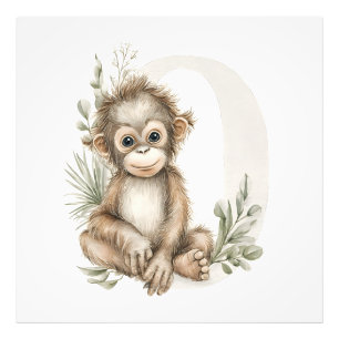 Cute watercolour baby animal alphabet Orangutan Photo Print