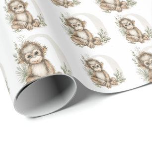 Cute watercolour baby animal alphabet Orangutan Wrapping Paper