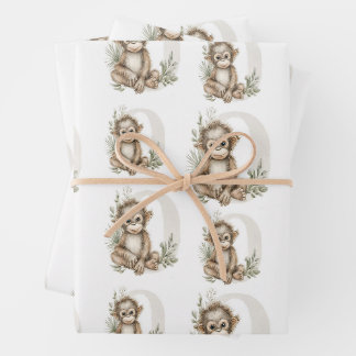 Cute watercolour baby animal alphabet Orangutan Wrapping Paper Sheet
