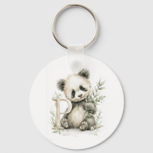 Cute watercolour baby animal alphabet Panda Key Ring