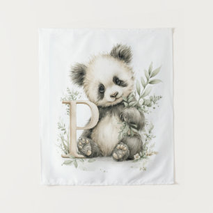 Cute watercolour baby animal alphabet Panda Tapestry
