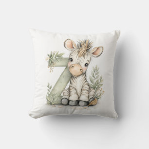 Cute watercolour baby animal alphabet Zebra Cushion