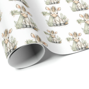 Cute watercolour baby animal alphabet Zebra Wrapping Paper