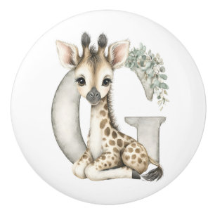 Cute Watercolour Baby Animals Alphabet Giraffe Ceramic Knob