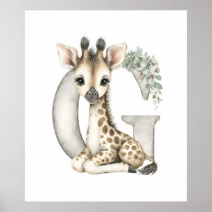 Cute Watercolour Baby Animals Alphabet Giraffe Poster