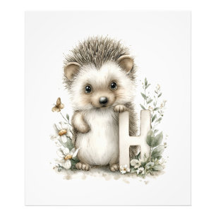 Cute Watercolour Baby Animals Alphabet Hedgehog Photo Print