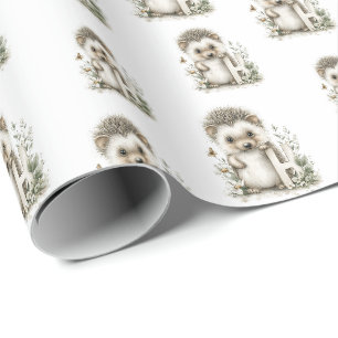 Cute Watercolour Baby Animals Alphabet Hedgehog Wrapping Paper