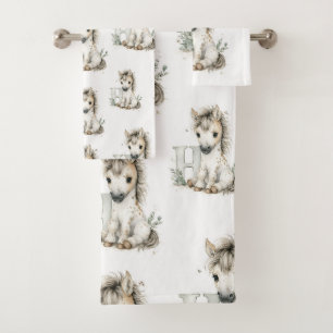 Cute Watercolour Baby Animals Alphabet Horse Bath Towel Set