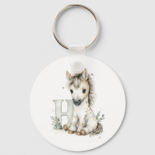 Cute Watercolour Baby Animals Alphabet Horse Key Ring