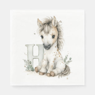Cute Watercolour Baby Animals Alphabet Horse Napkin