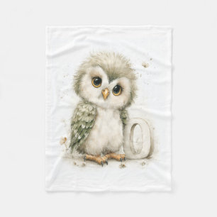 Cute Watercolour Baby Animals Alphabet Owl Fleece Blanket