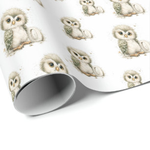 Cute Watercolour Baby Animals Alphabet Owl Wrapping Paper