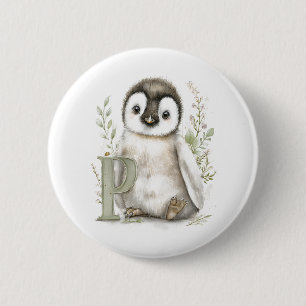 Cute Watercolour Baby Animals Alphabet Penguin 6 Cm Round Badge