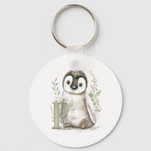 Cute Watercolour Baby Animals Alphabet Penguin Key Ring