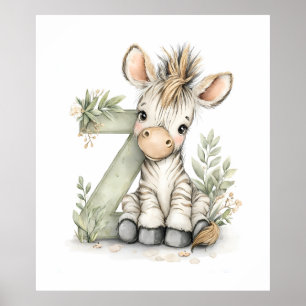 Cute Watercolour Baby Animals Alphabet Zebra Poster