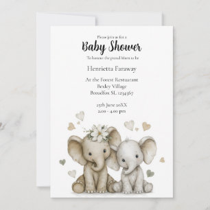 Cute Watercolour Baby elephants baby shower Invitation