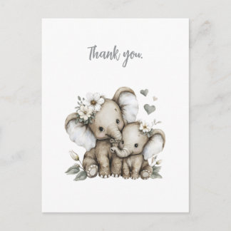 Cute Watercolour Baby Girl Elephants with Flowers  Postcard