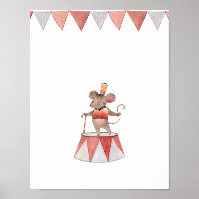 Cute Watercolour Circus Mouse Nursery Poster (Front)