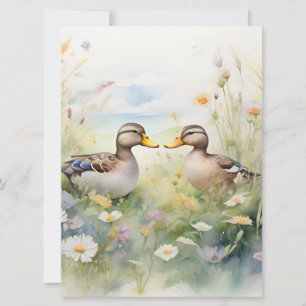 Cute Watercolour Duck Beak To Beak Blank  Card