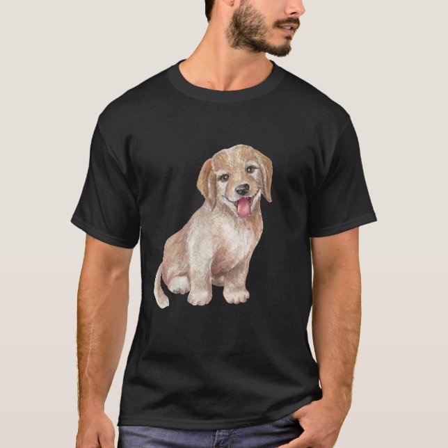 Cute Watercolour Golden Retriever Puppy Dog Painti T-Shirt (Front)
