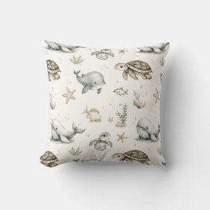 Cute Watercolour Ocean Baby Animals Cushion