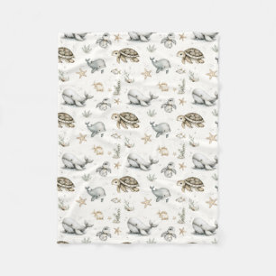Cute Watercolour Ocean Baby Animals  Fleece Blanket